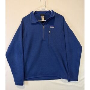 PATAGONIA Rib Knit Sweater Fleece Pullover 1/2 Zip Jacket Blue Mens M EMBROIDER